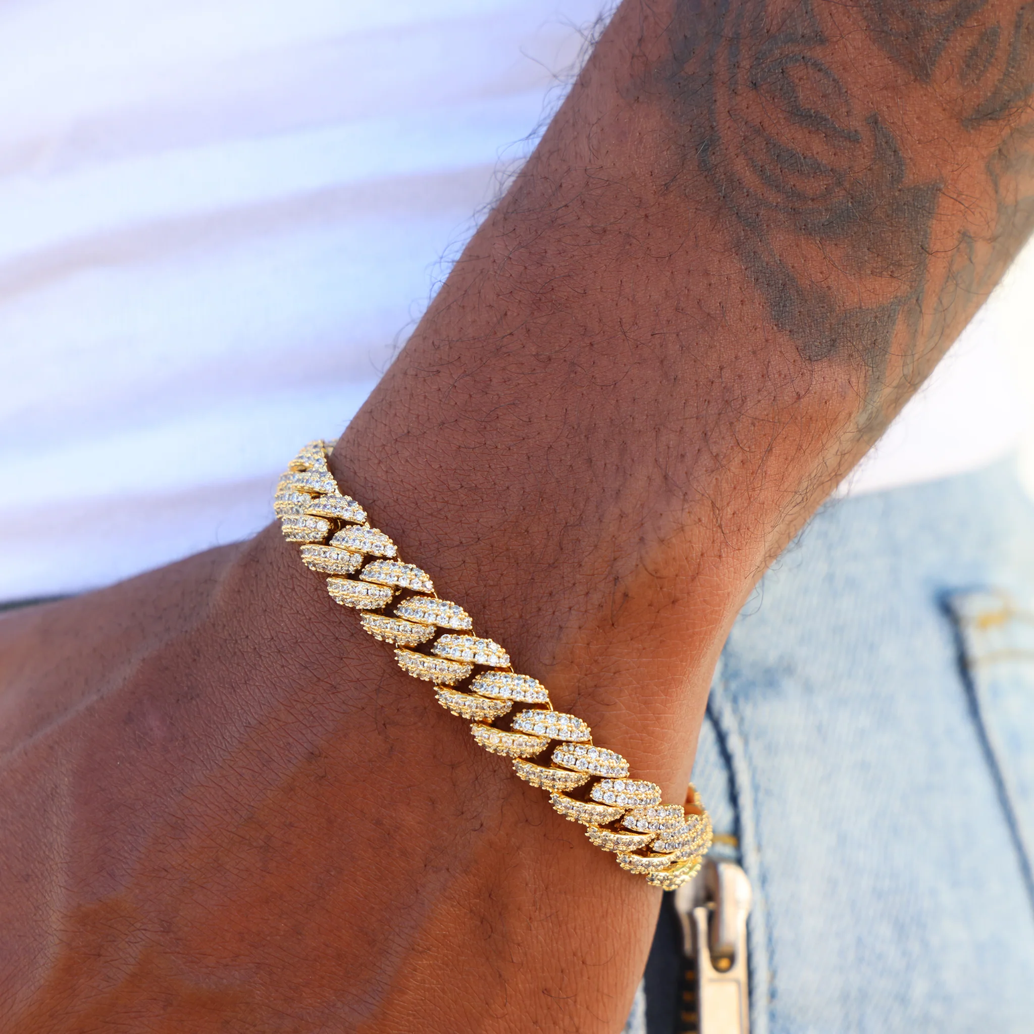 10mm Moissanite Cuban Link bracelet - Gold over 925 Silver - Image 3