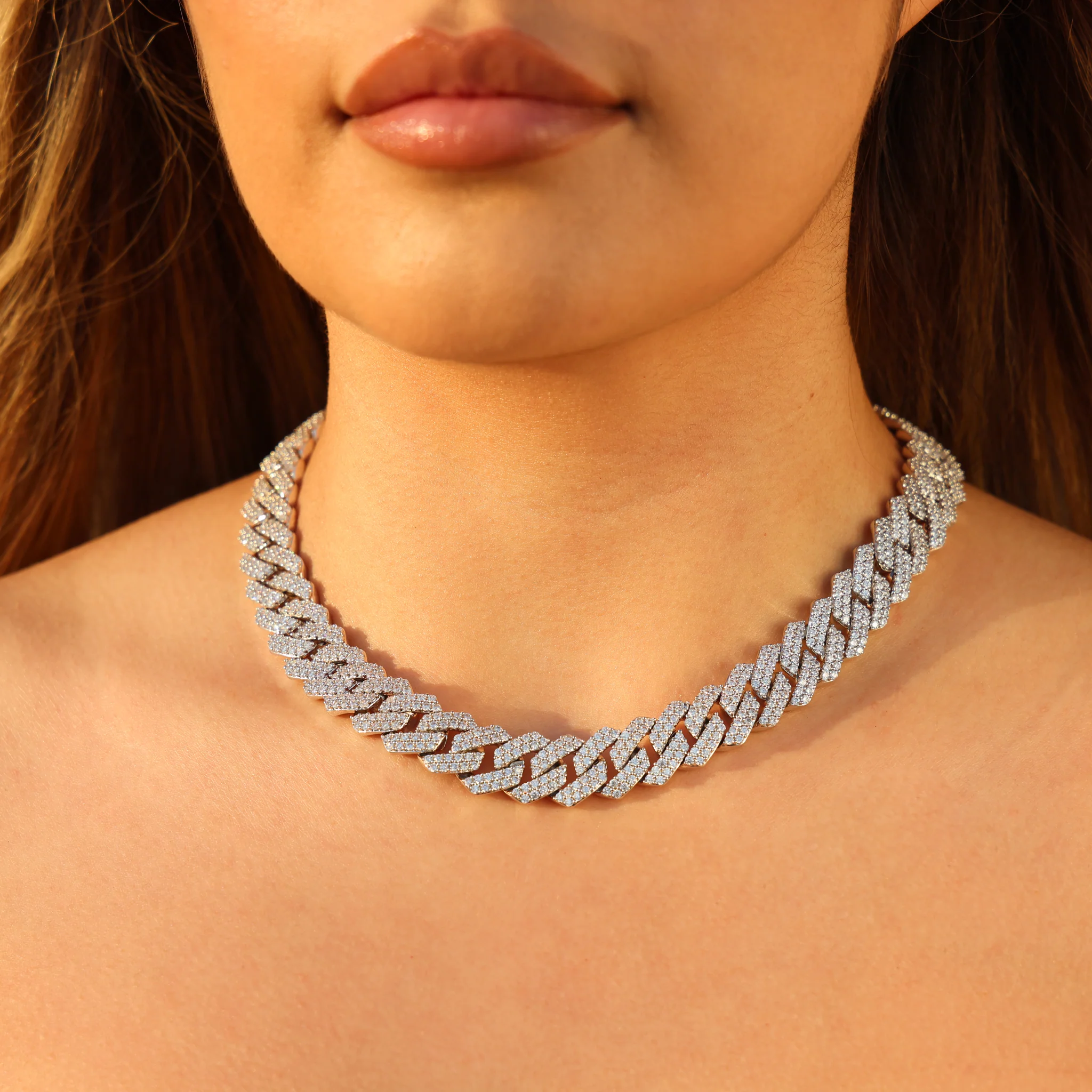 13mm Diamond Prong link Cuban Necklace - White Gold - Image 3