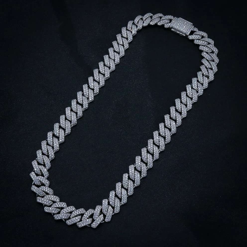 13mm Diamond Prong link Cuban Necklace - White Gold - Image 5