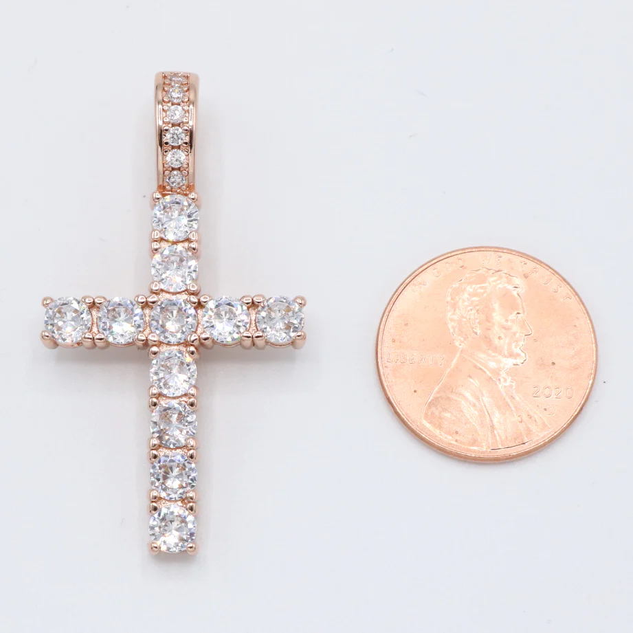 Small Diamond Cross Pendant - Rose Gold - Image 3