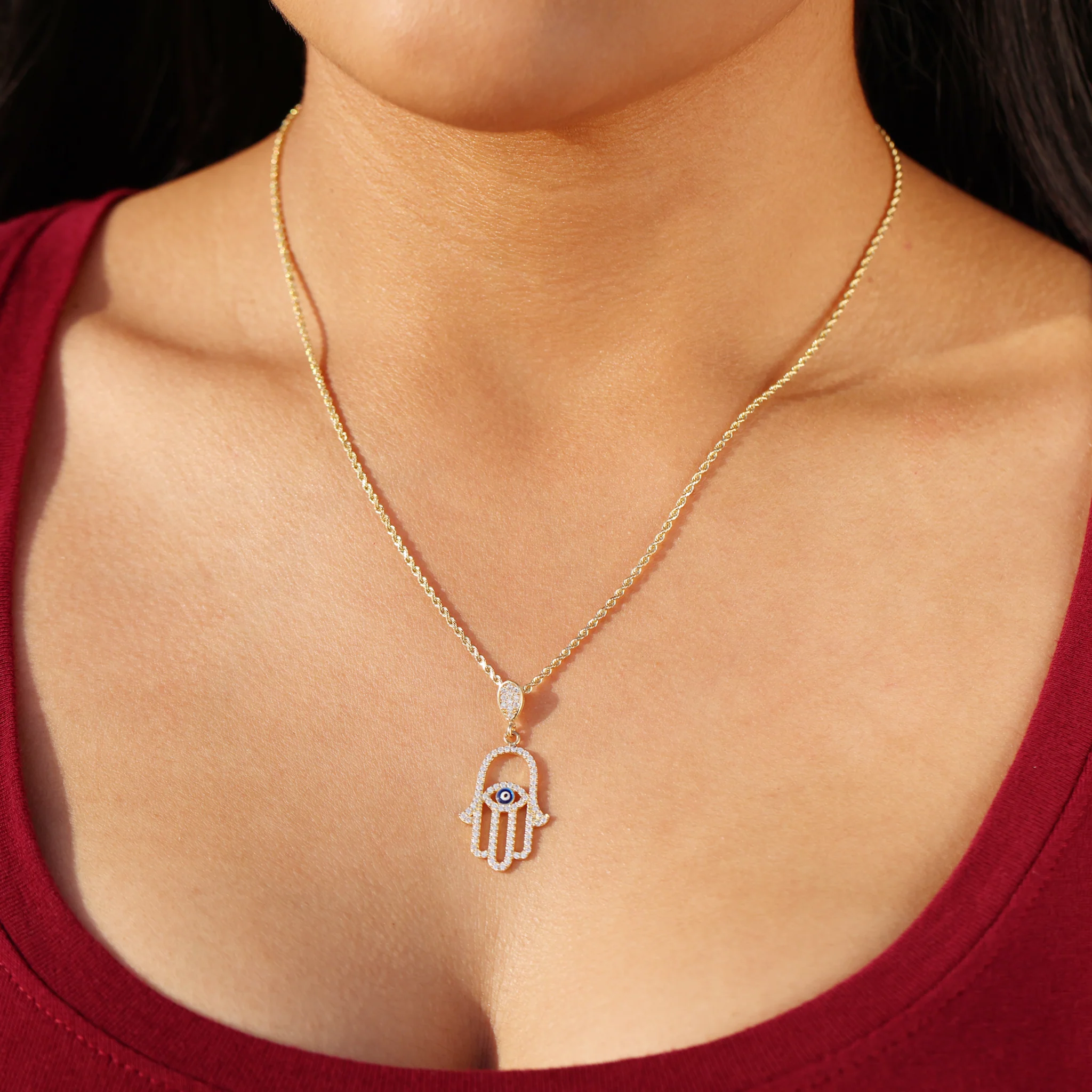 Evil Eye Hamsah Pendant - 14k Gold - Image 3