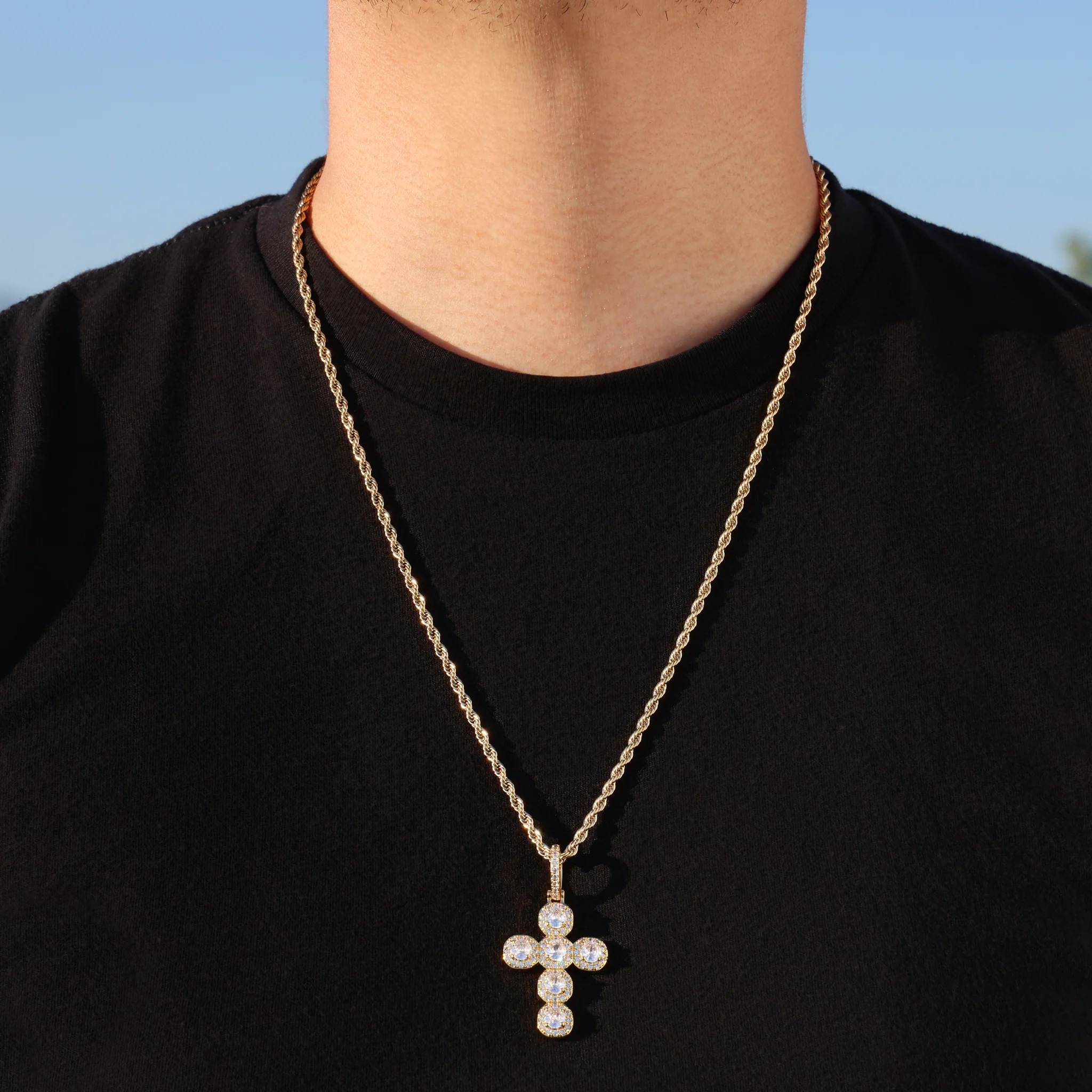 Stone Cross Pendant - Gold - Image 3