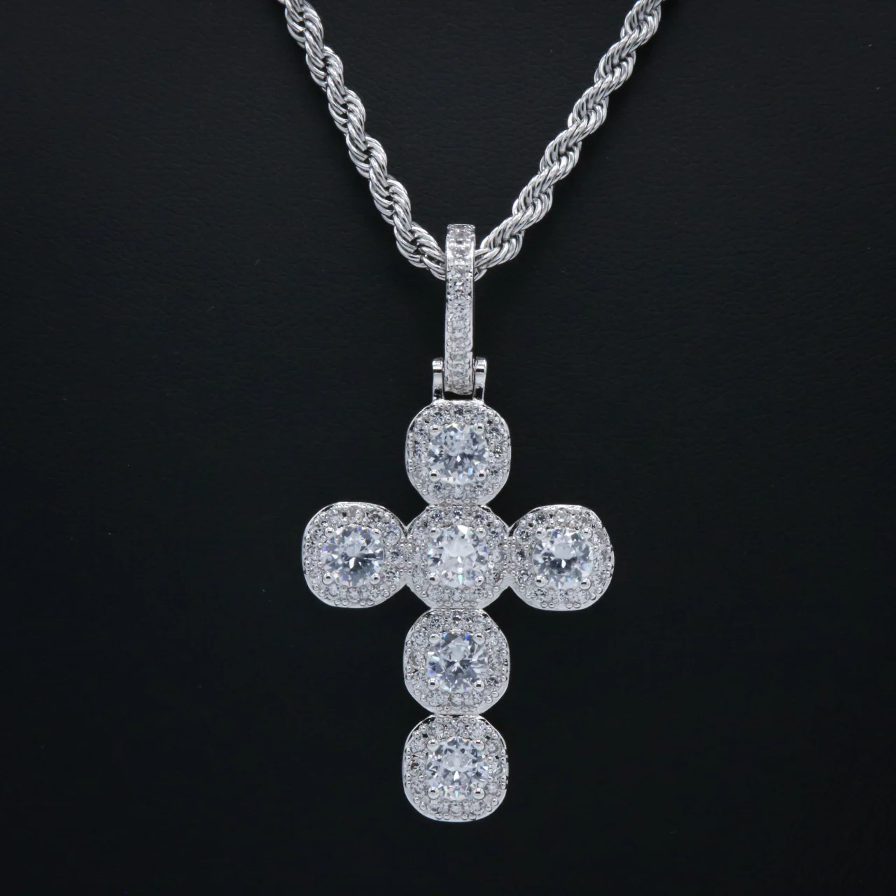 Stone Cross Pendant - White Gold - Image 3
