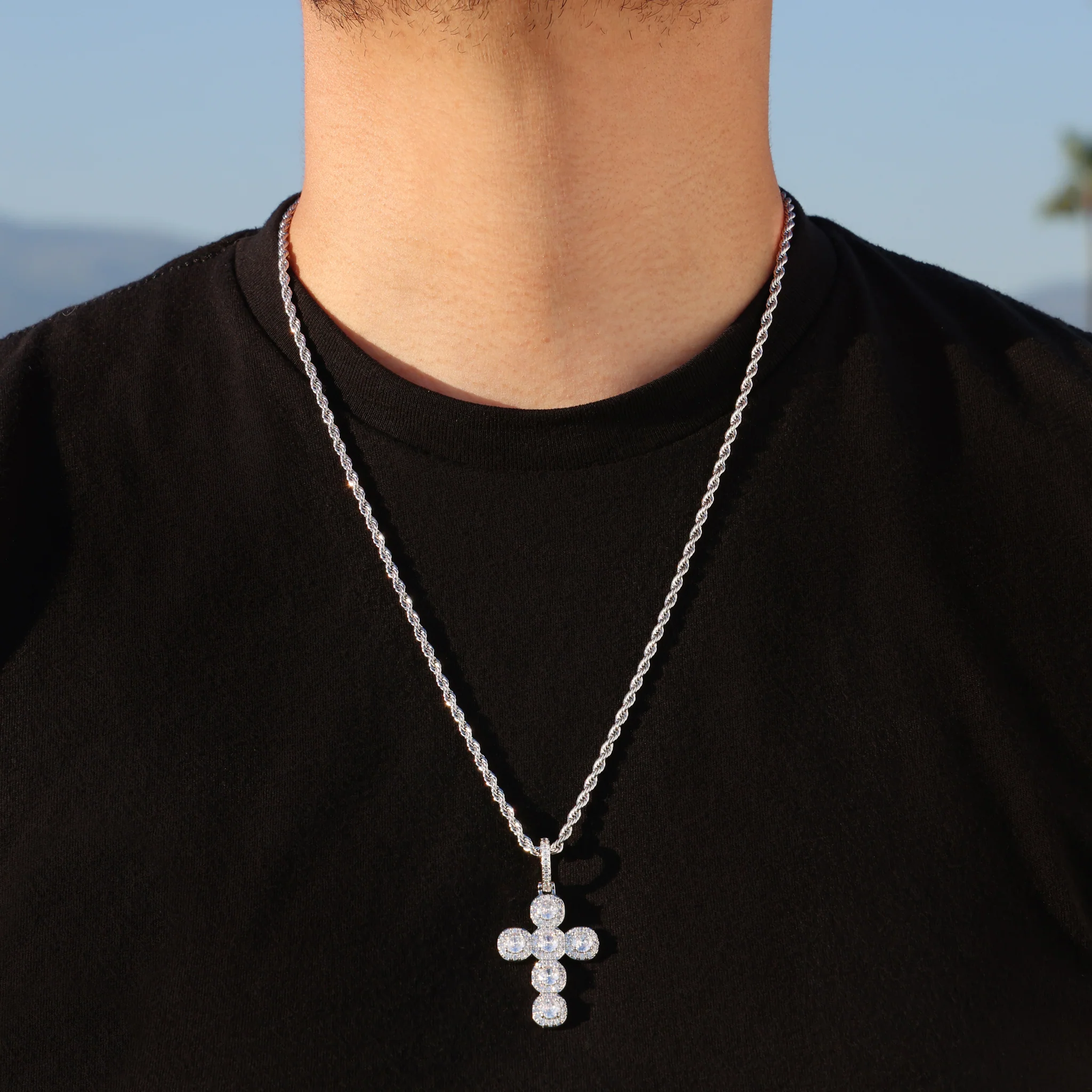Stone Cross Pendant - White Gold - Image 4