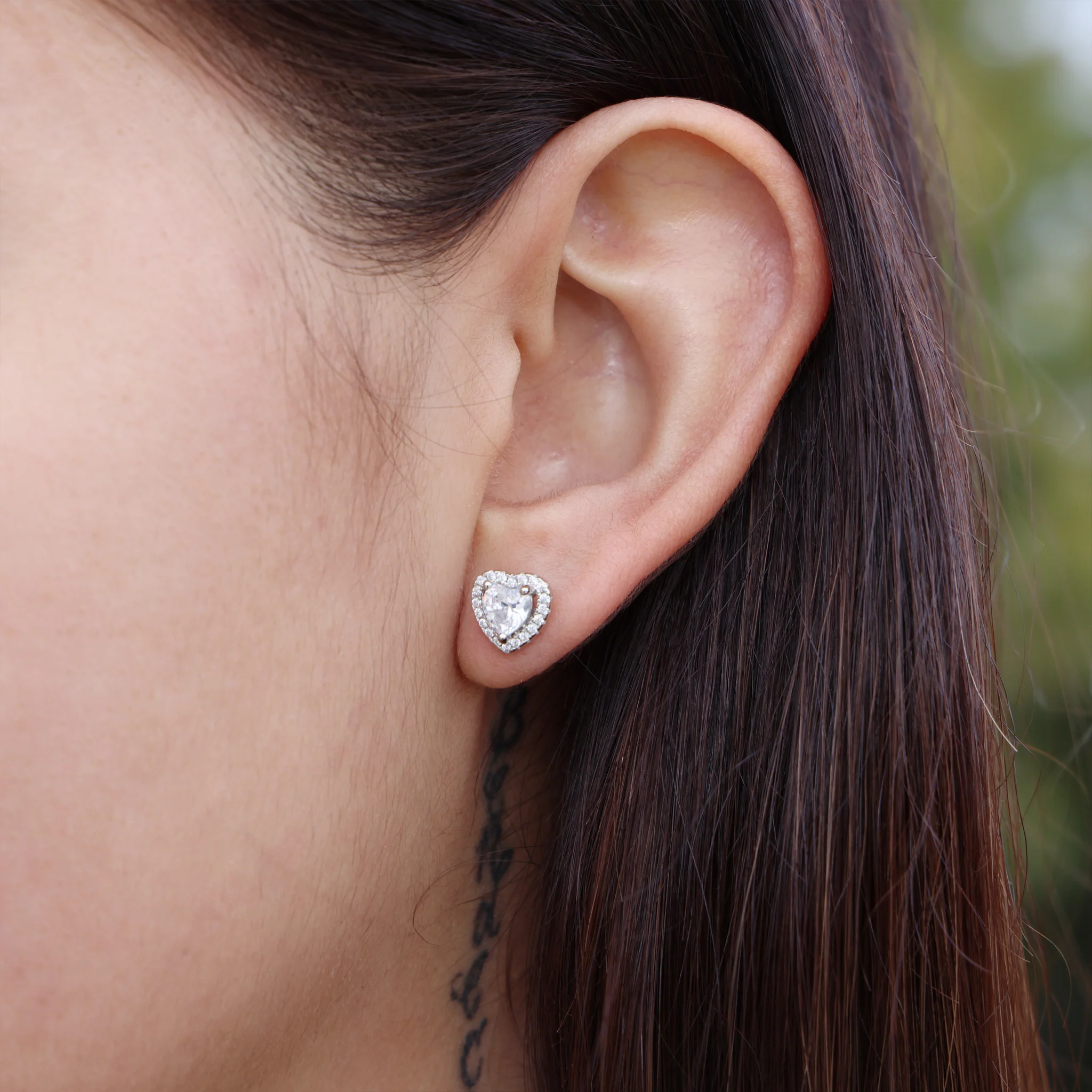 Heart Halo Stud Earrings - 925 Silver - Image 3