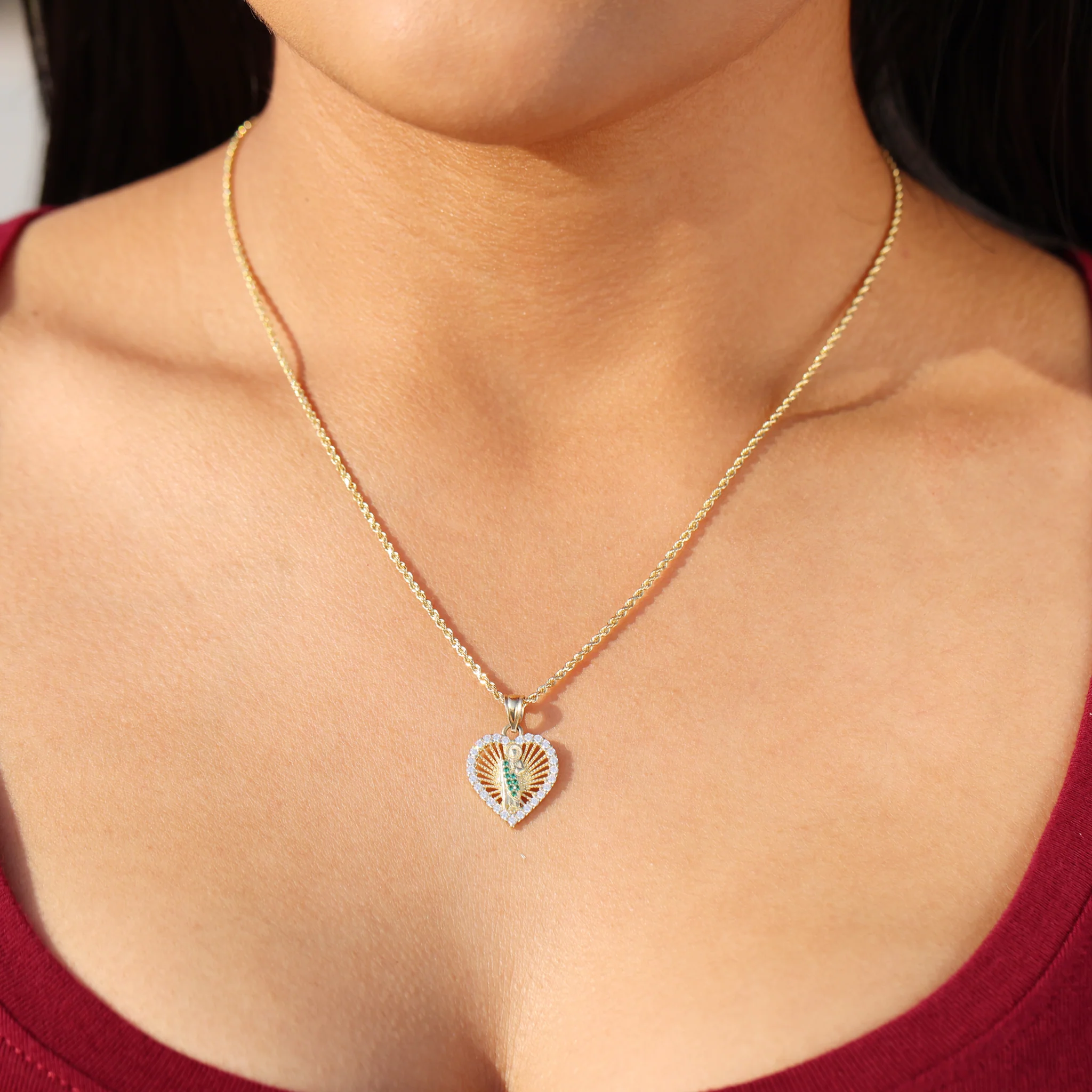 Iced Heart San Judas Pendant - 10k Gold - Image 3