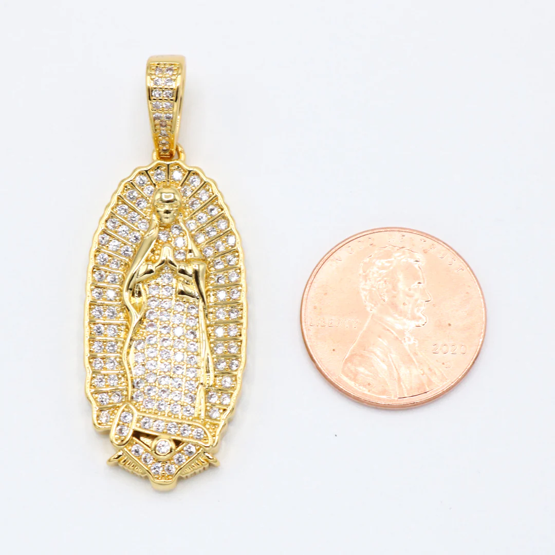 Iced out Virgin Mary Pendant - Gold - Image 3