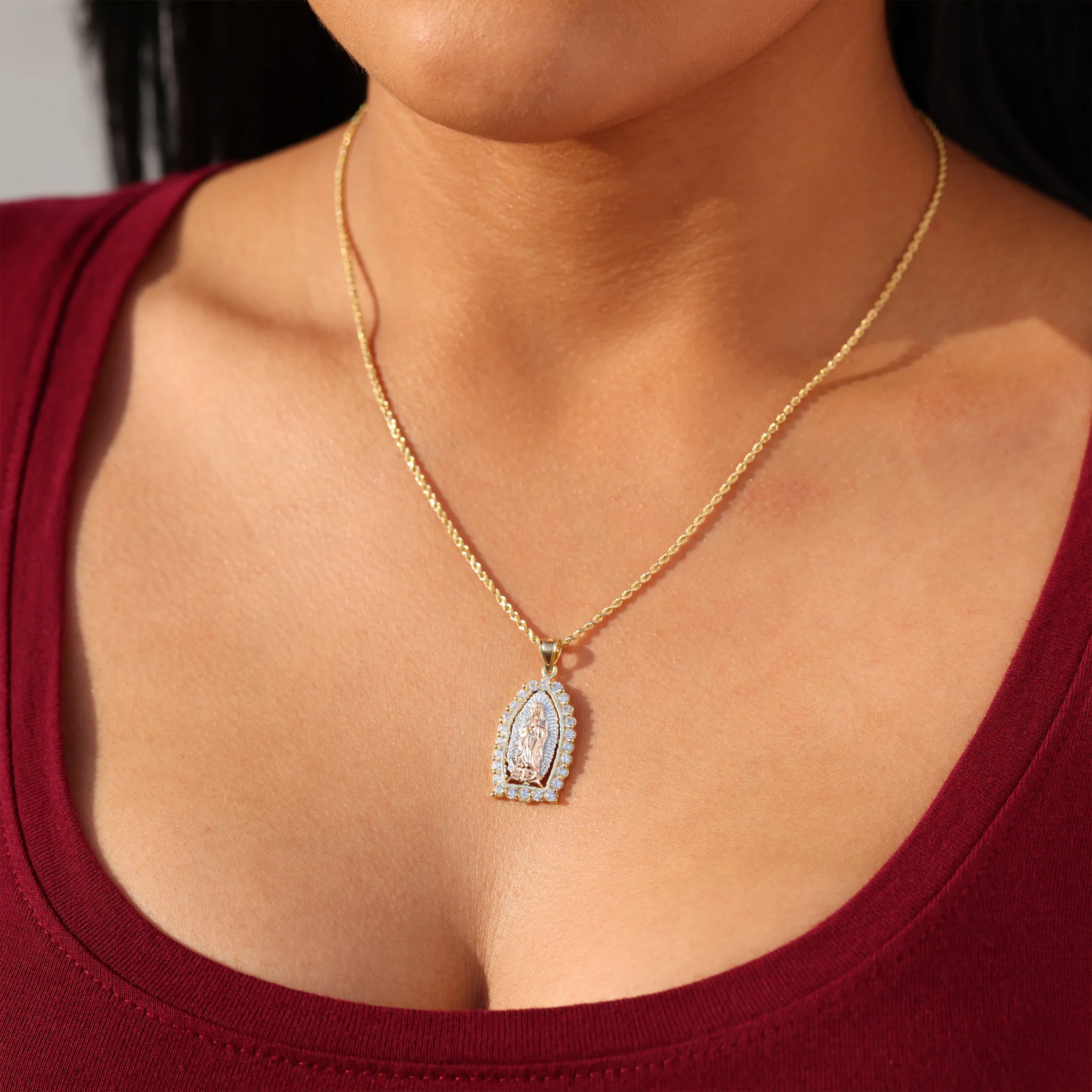 Iced Virgin Mary 3-Tone Pendant - 10k Gold - Image 3