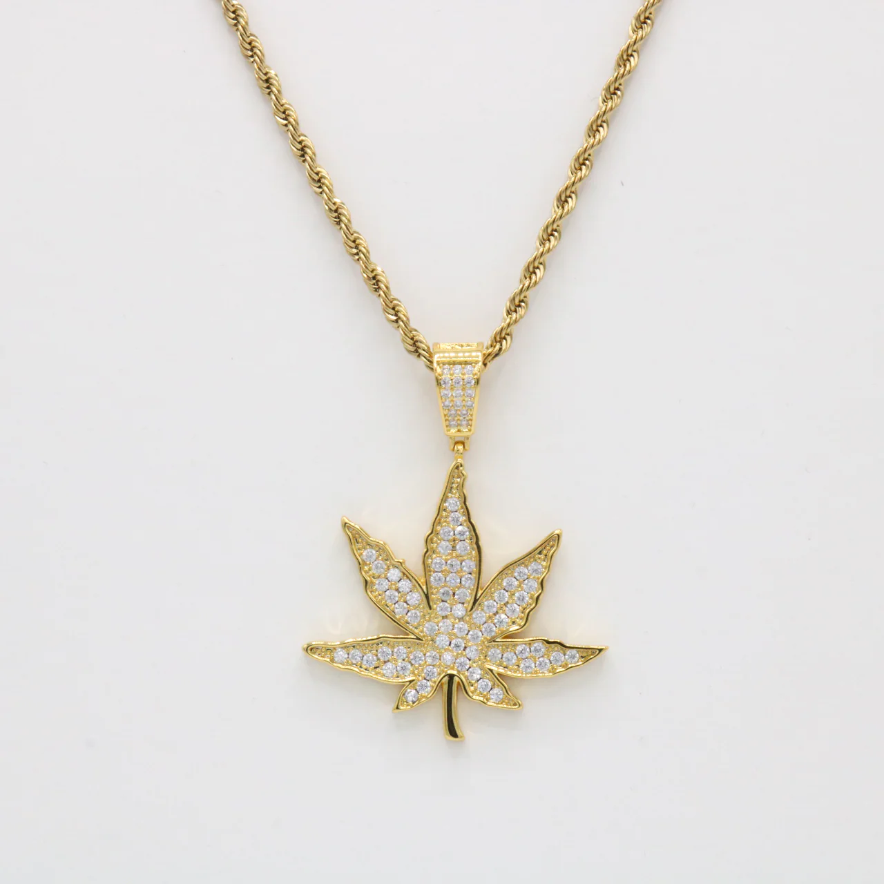 Iced Out Weed Leaf Pendant - Gold - Image 3