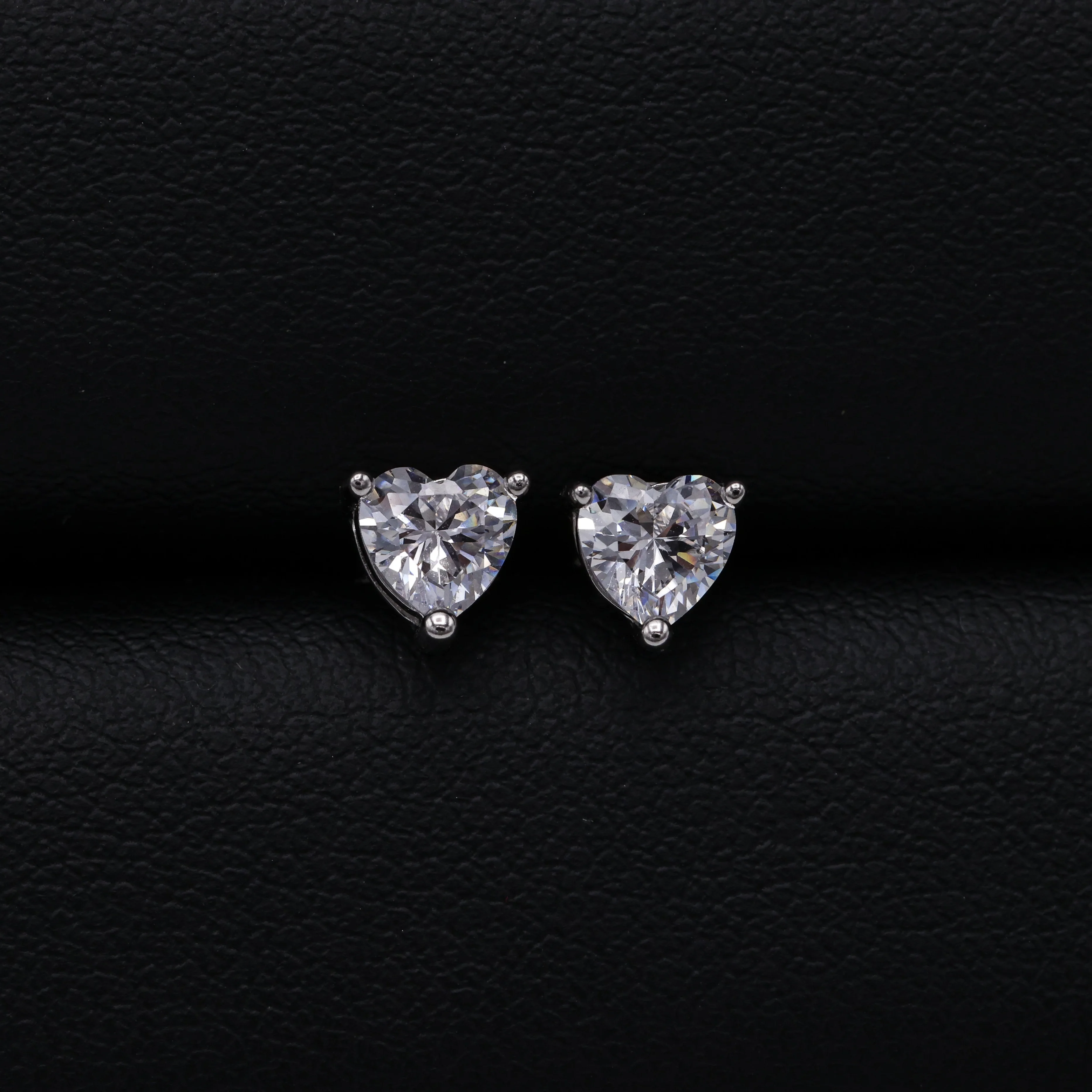 Heart Cut CZ Diamond Stud Earrings - 925 Silver - Image 3