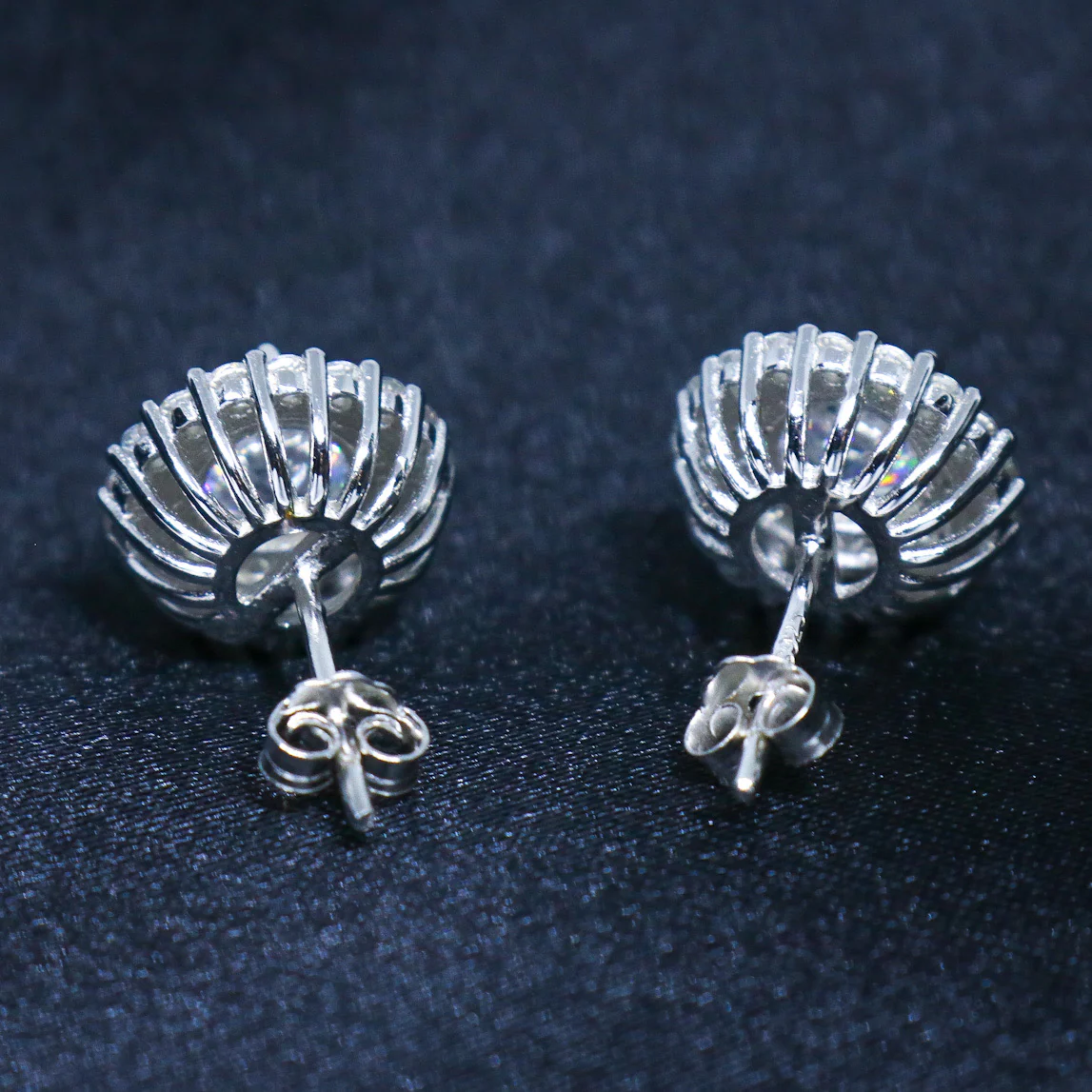 Iced Out Round Diamond Stud Earrings - 925 Silver - Image 3