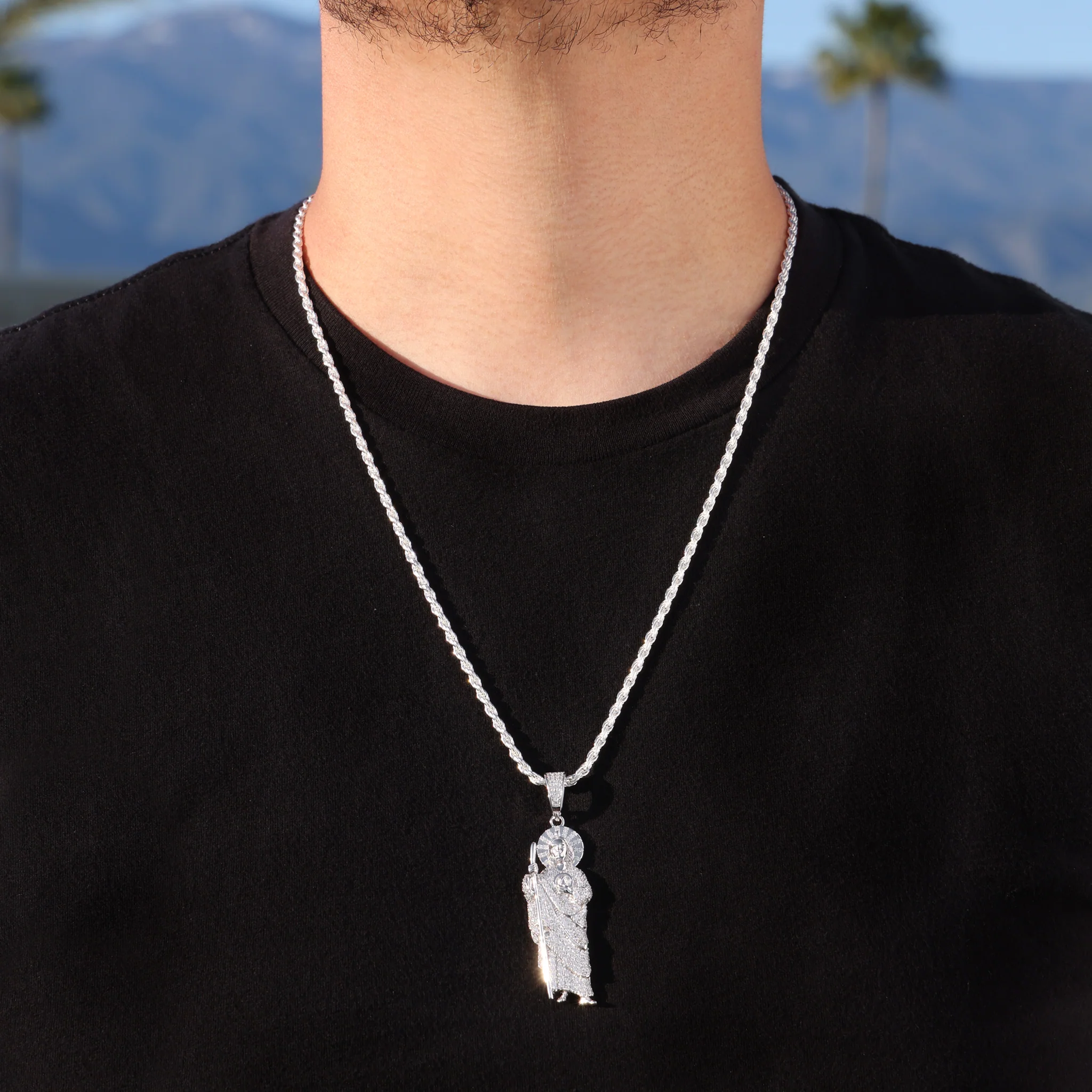 Fully Iced Out San Judas Pendant - 925 Silver - Image 3