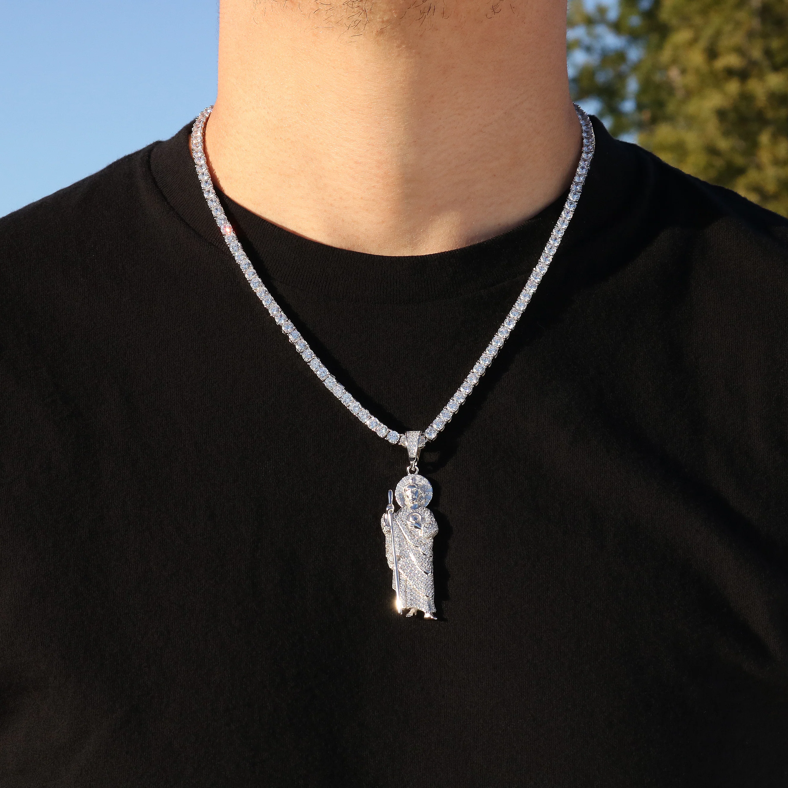 Fully Iced Out San Judas Pendant - 925 Silver - Image 4