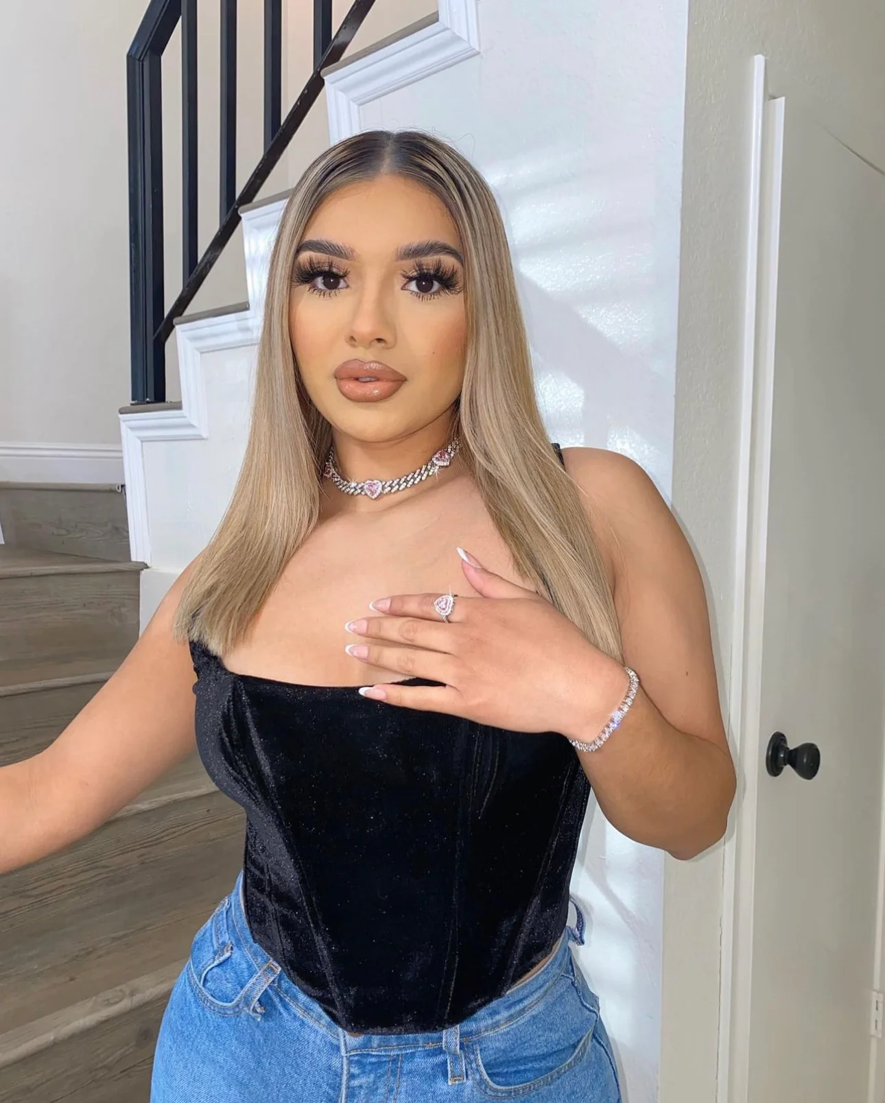 Pink Heart CZ Diamond 2 Tone Ring - 925 Silver - Image 4