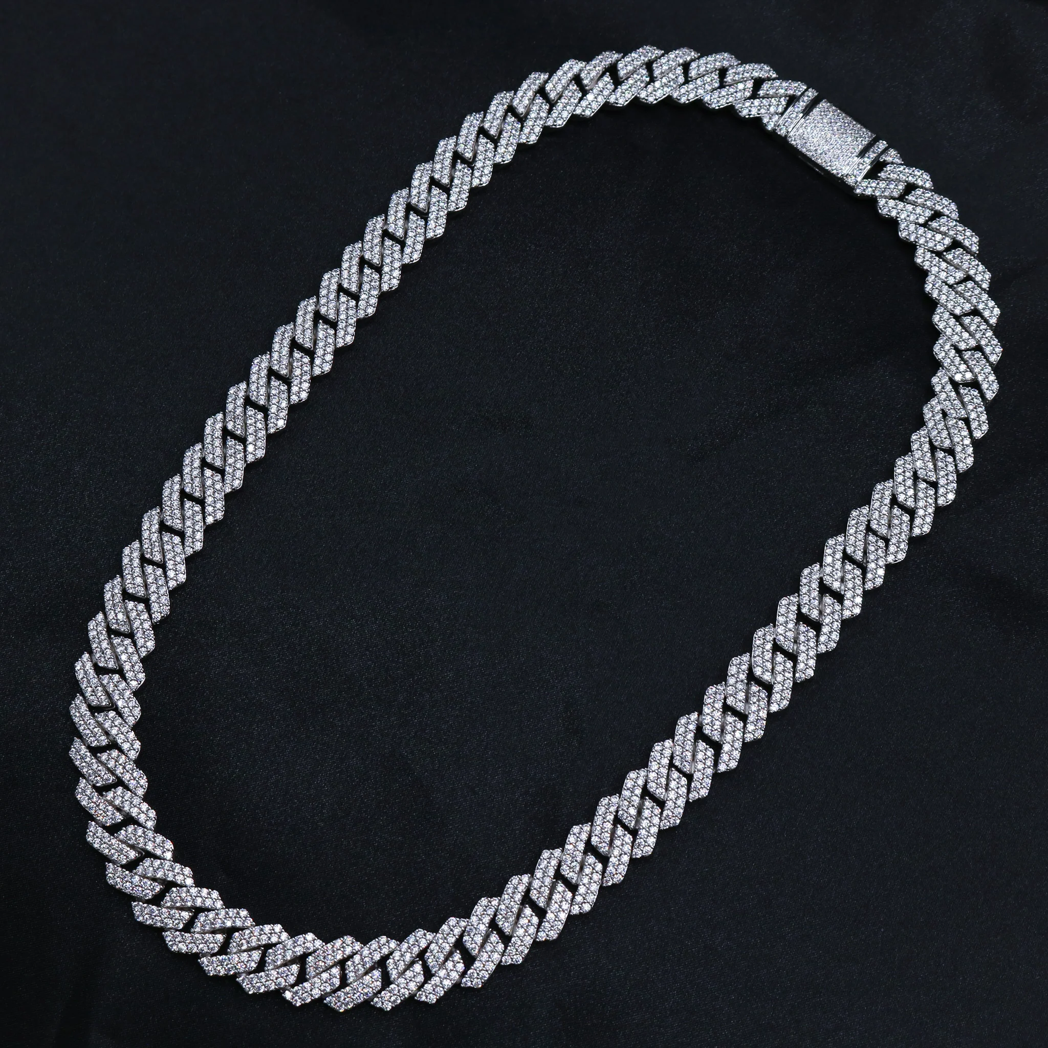 13mm Diamond Prong Link Cuban Chain - 925 Silver - Image 3