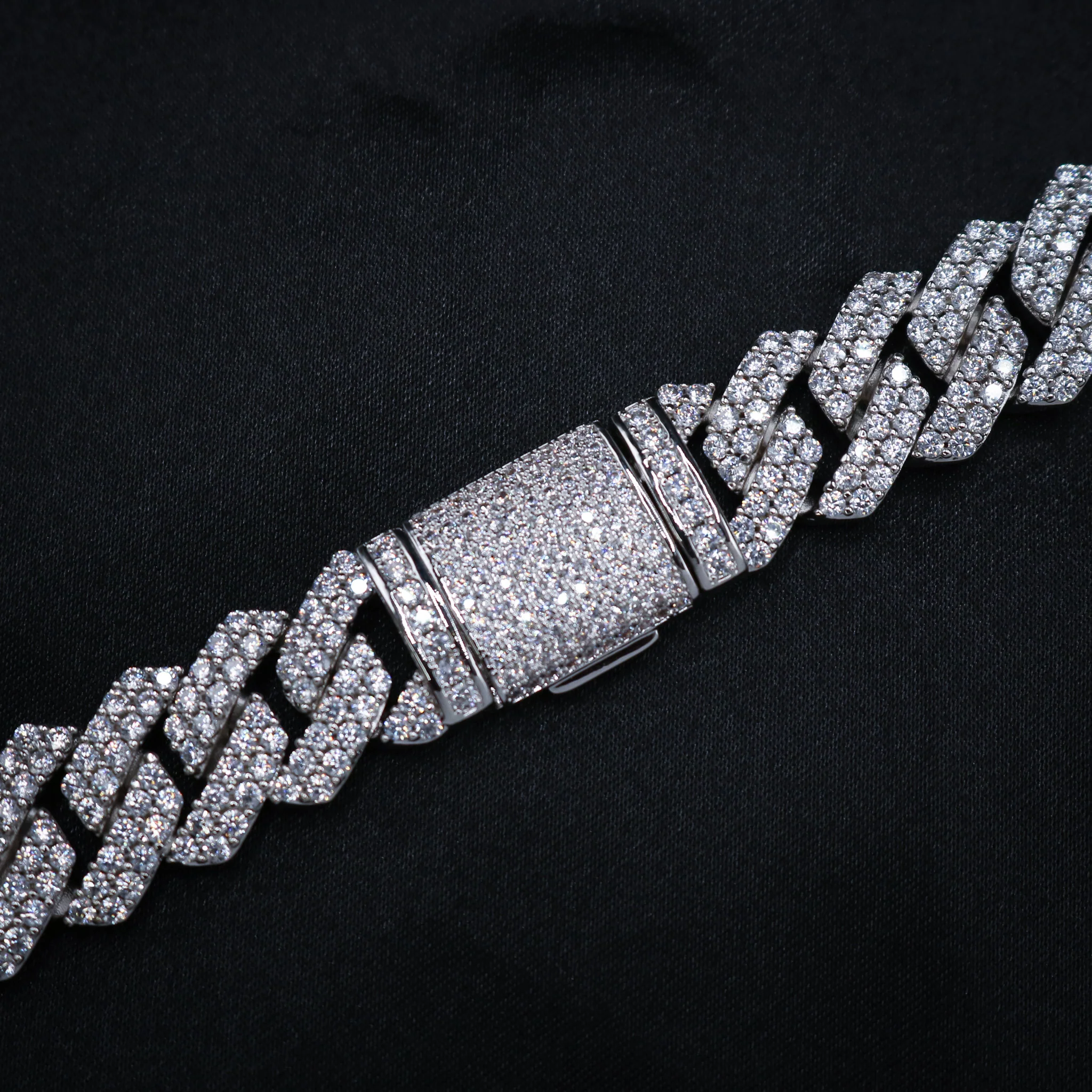 13mm Diamond Prong Link Cuban Chain - 925 Silver - Image 4