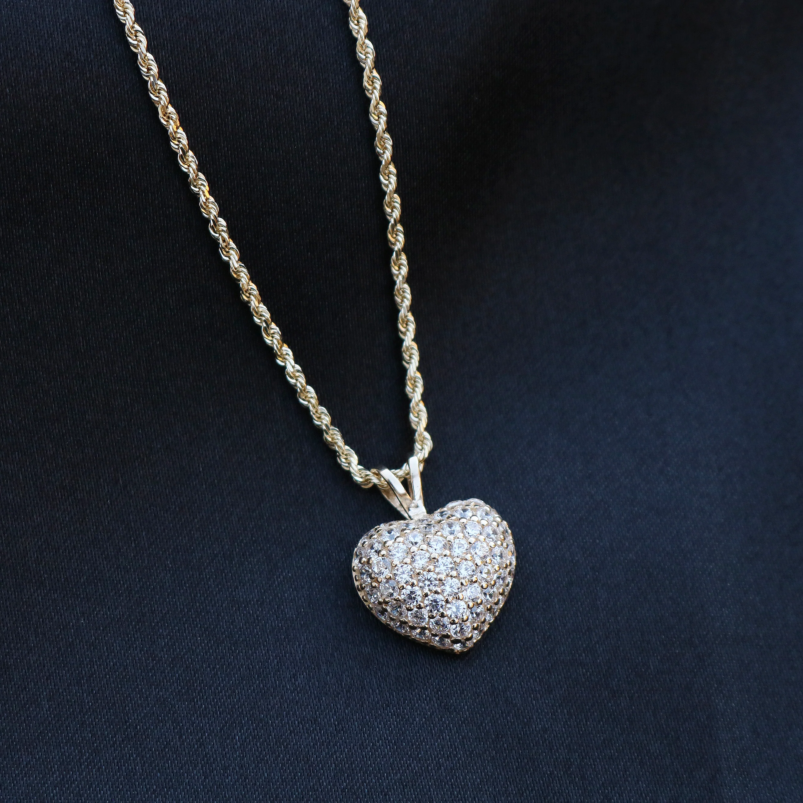 Small Iced Heart Pendant - 14k Gold - Image 3