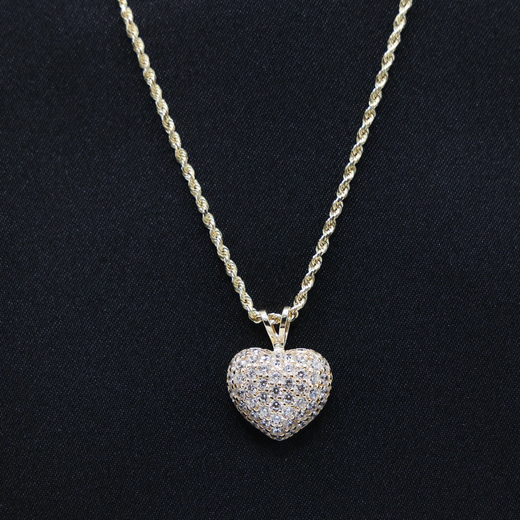 Small Iced Heart Pendant - 14k Gold - Image 4