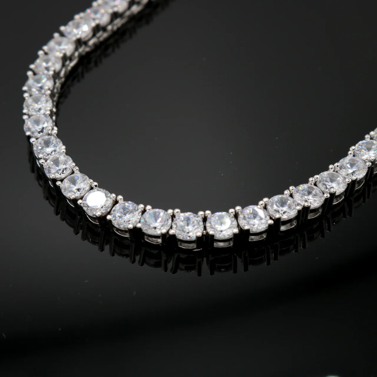 4mm Tennis Necklace - White Gold - Image 5