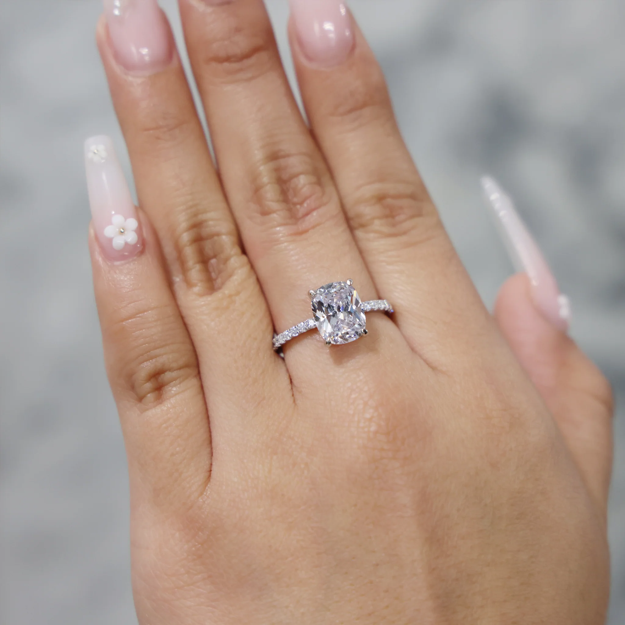 Elongated Cushion Cut CZ Diamond Ring - 925 silver - Image 3