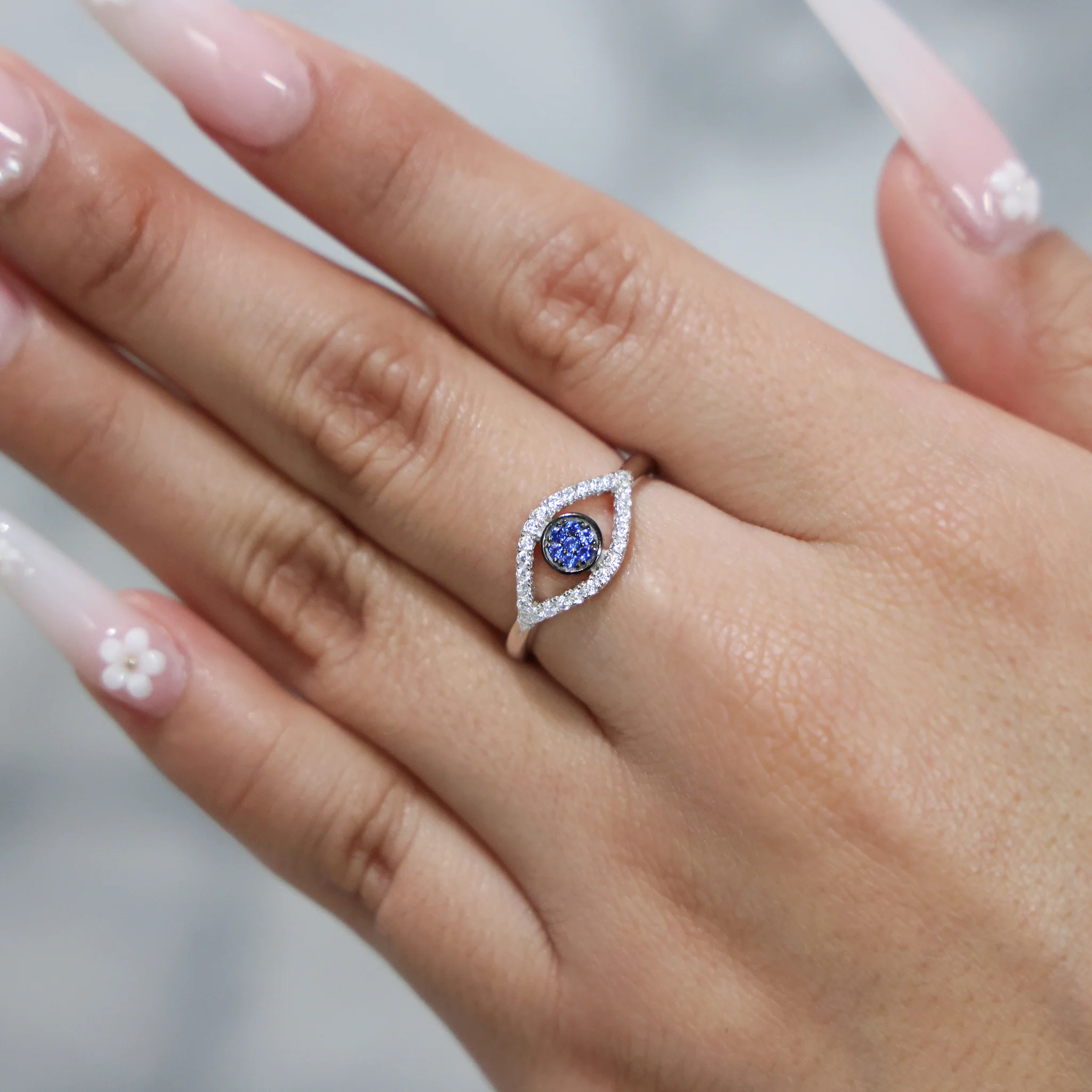 Evil Eye Diamond Ring - 925 Silver - Image 3