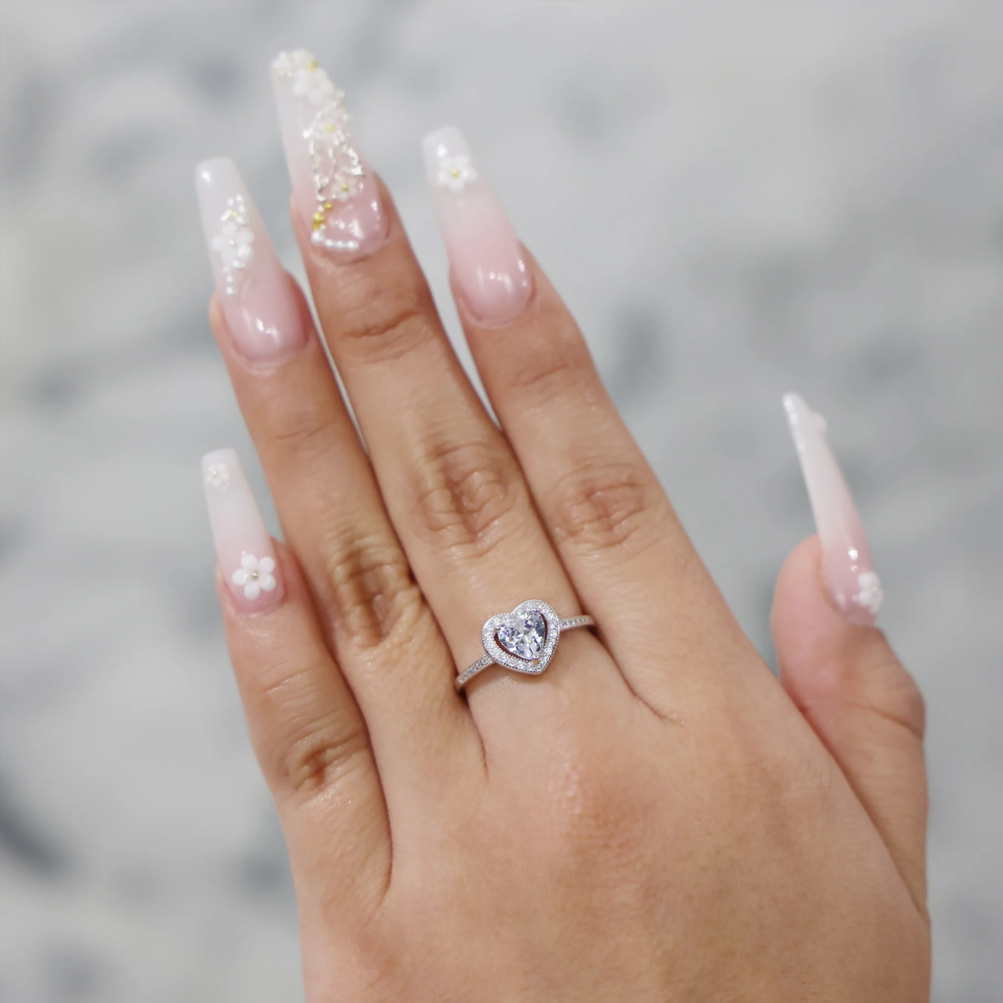 Halo Heart Cut CZ Diamond Ring - 925 Silver - Image 3