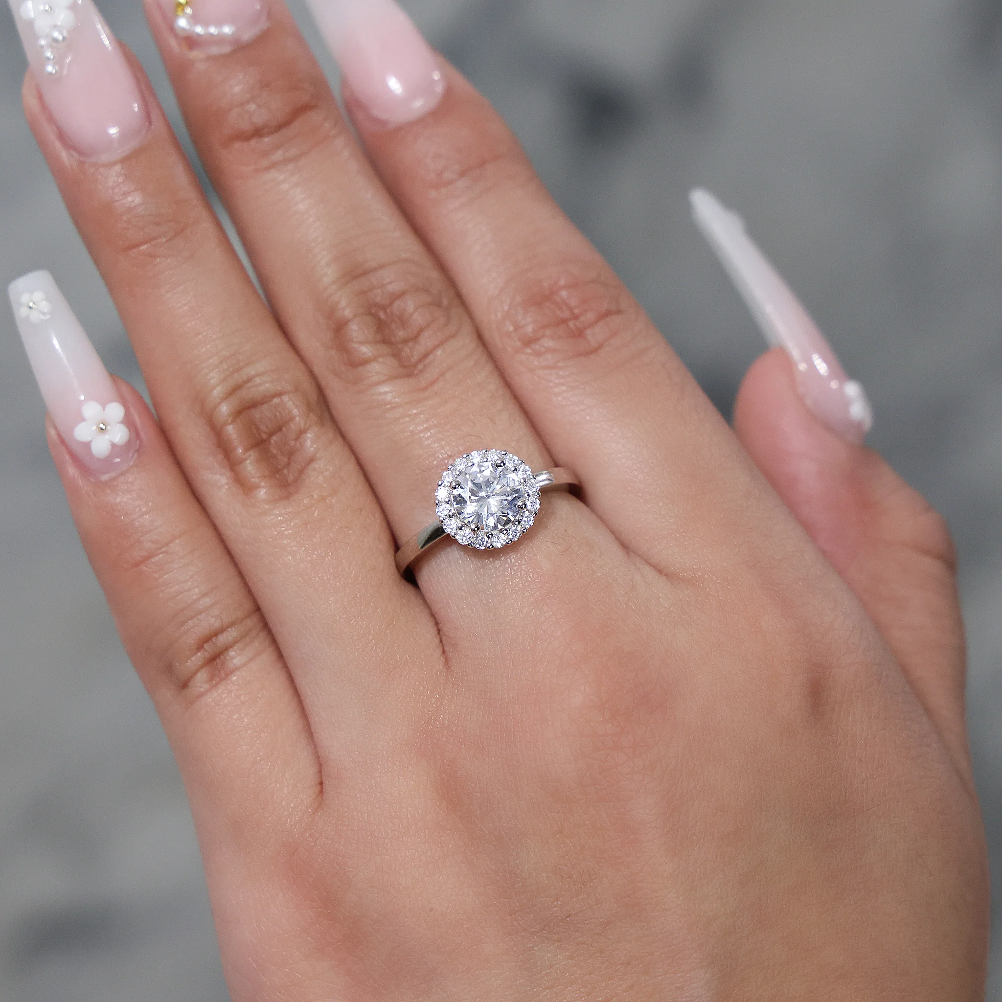 Halo Round Cut CZ Diamond Ring - 925 Silver - Image 4