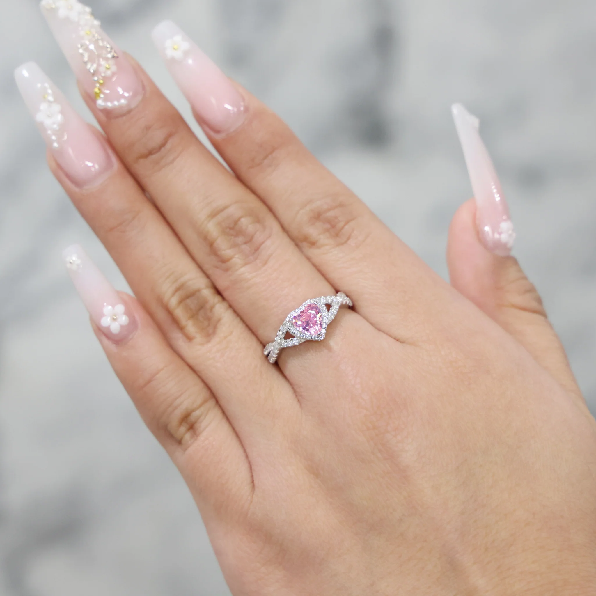 Pink Heart Infinity CZ Diamond Ring - 925 Silver - Image 3