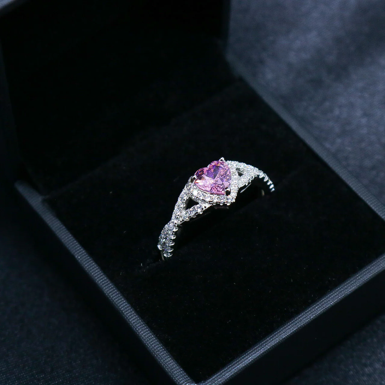 Pink Heart Infinity CZ Diamond Ring - 925 Silver - Image 4