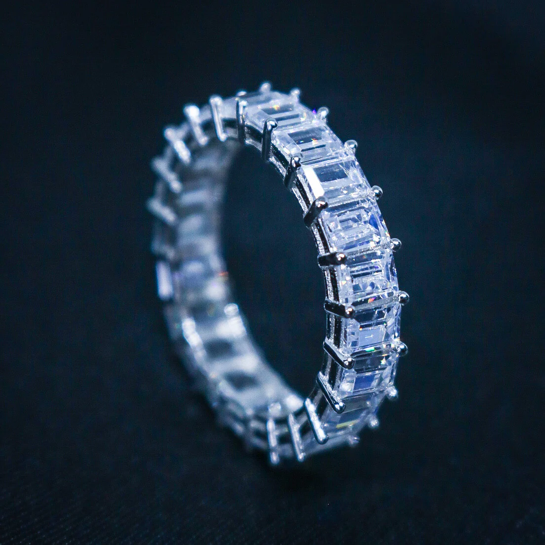 Emerald Cut Eternity CZ Diamond Ring - 925 Silver - Image 4